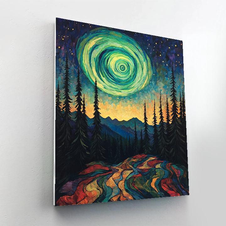 Edvard Munch Inspired Aurora Vortex Above An Enchanted Pine Ridge Painting by numbers kit
