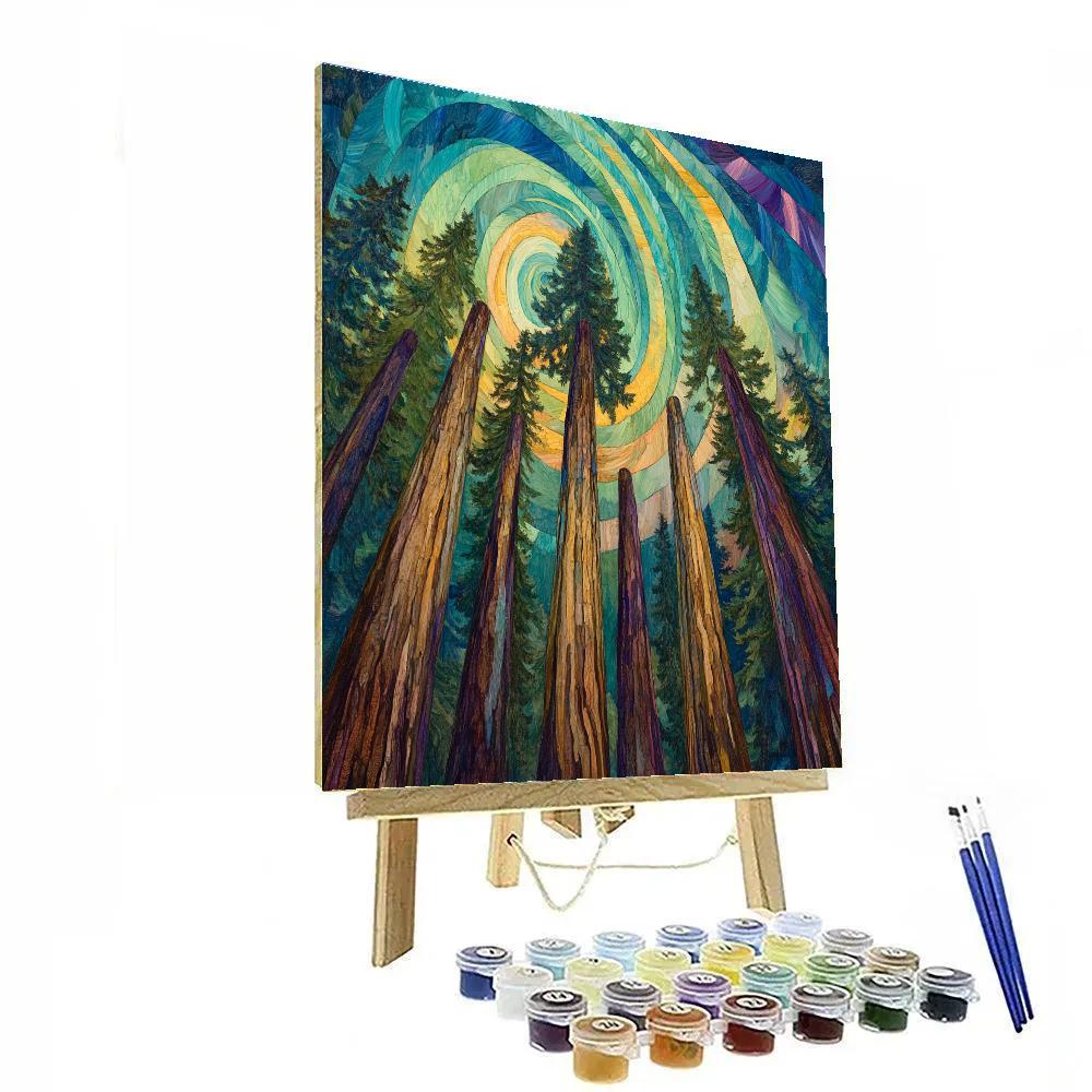 Emily Carr Inspired Aurora Over Cathedral Cedars paint by number