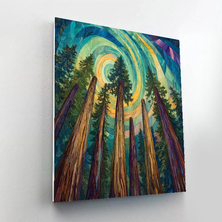 Emily Carr Inspired Aurora Over Cathedral Cedars paint by number