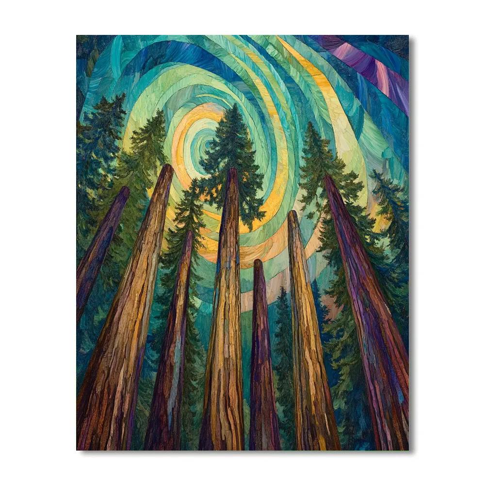 Emily Carr Inspired Aurora Over Cathedral Cedars paint by number