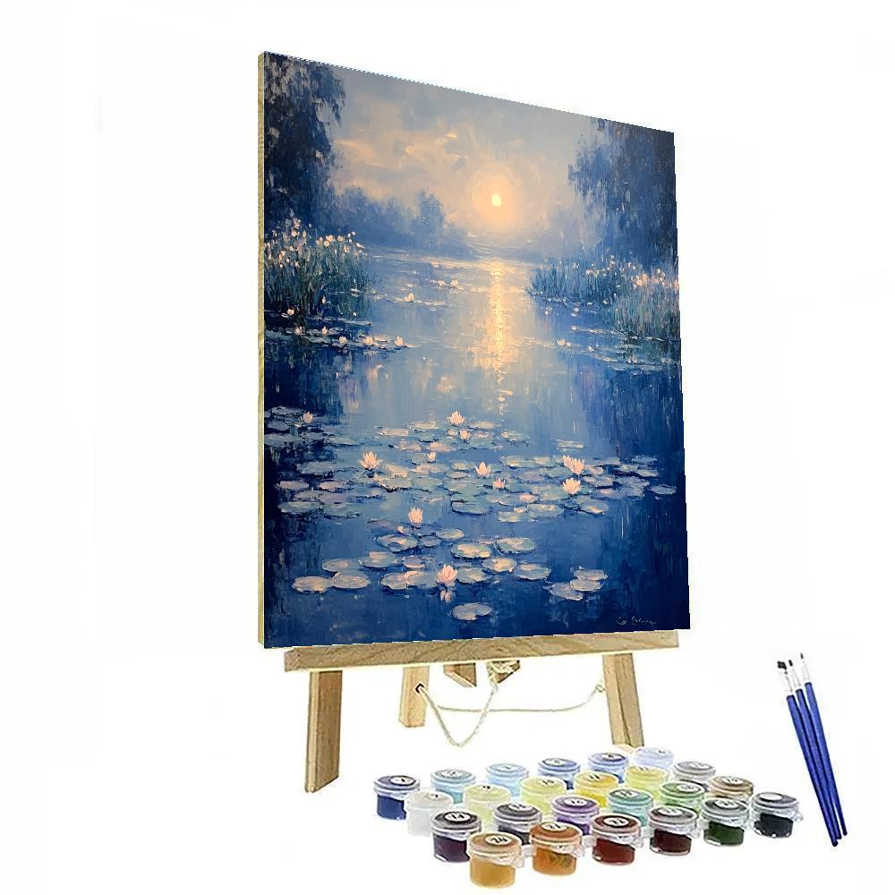 Claude Monet Inspired Lunar Halo Over Frosted Water Garden Paint by numbers art