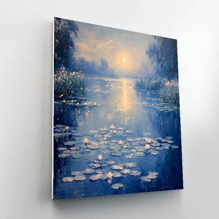 Claude Monet Inspired Lunar Halo Over Frosted Water Garden Paint by numbers art