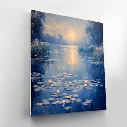 Claude Monet Inspired Lunar Halo Over Frosted Water Garden Paint by numbers art