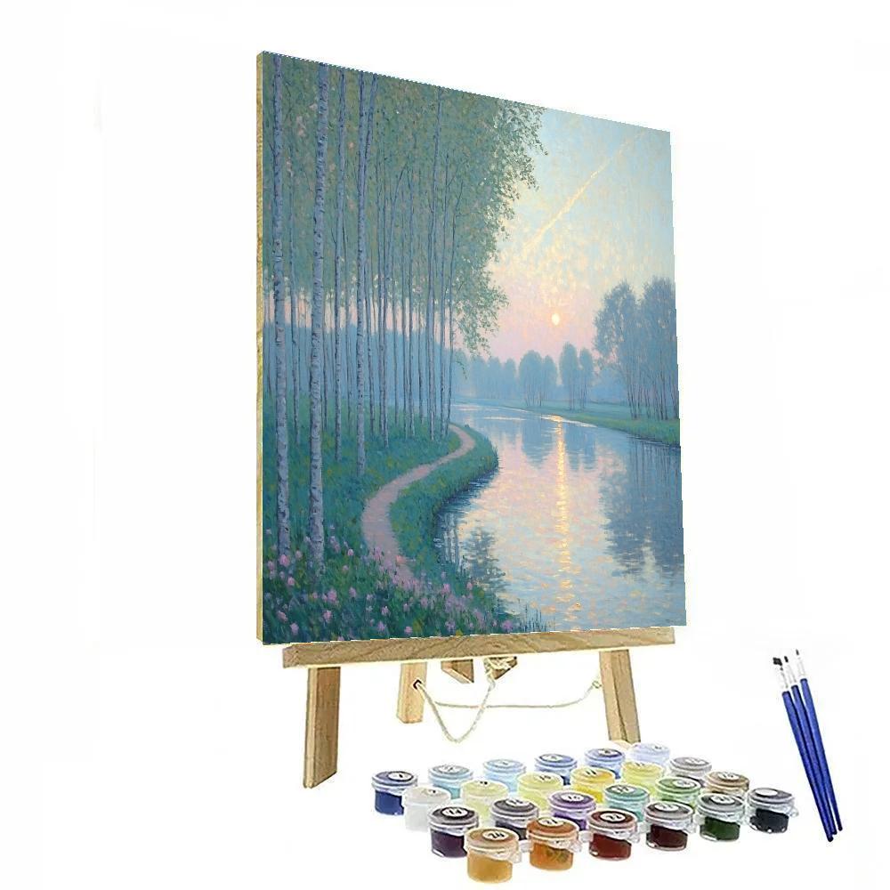 Claude Monet Inspired Zodiacal Light Over Spring Poplar Riverbank painting number kit