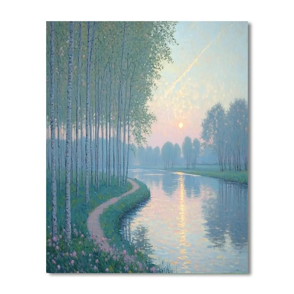 Claude Monet Inspired Zodiacal Light Over Spring Poplar Riverbank painting number kit