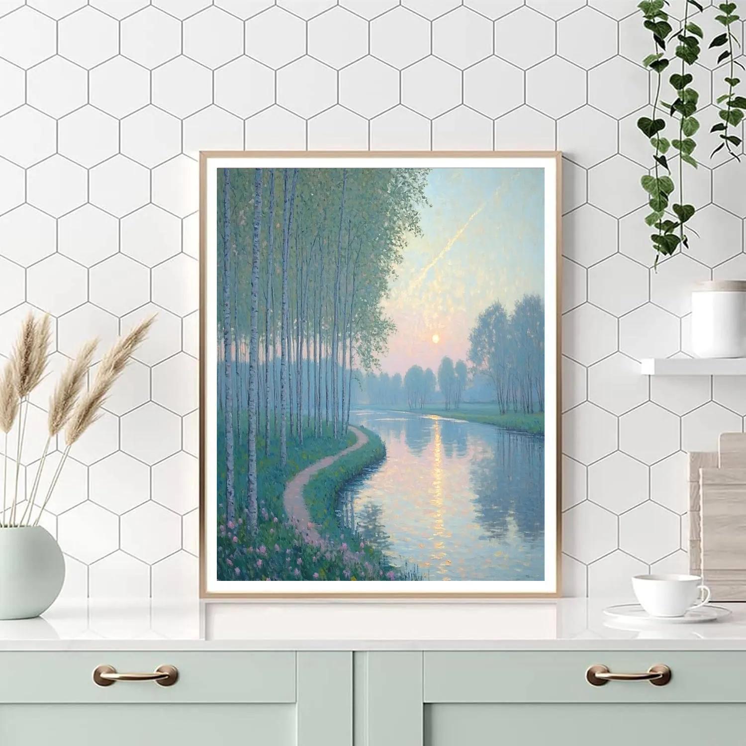 Claude Monet Inspired Zodiacal Light Over Spring Poplar Riverbank painting number kit
