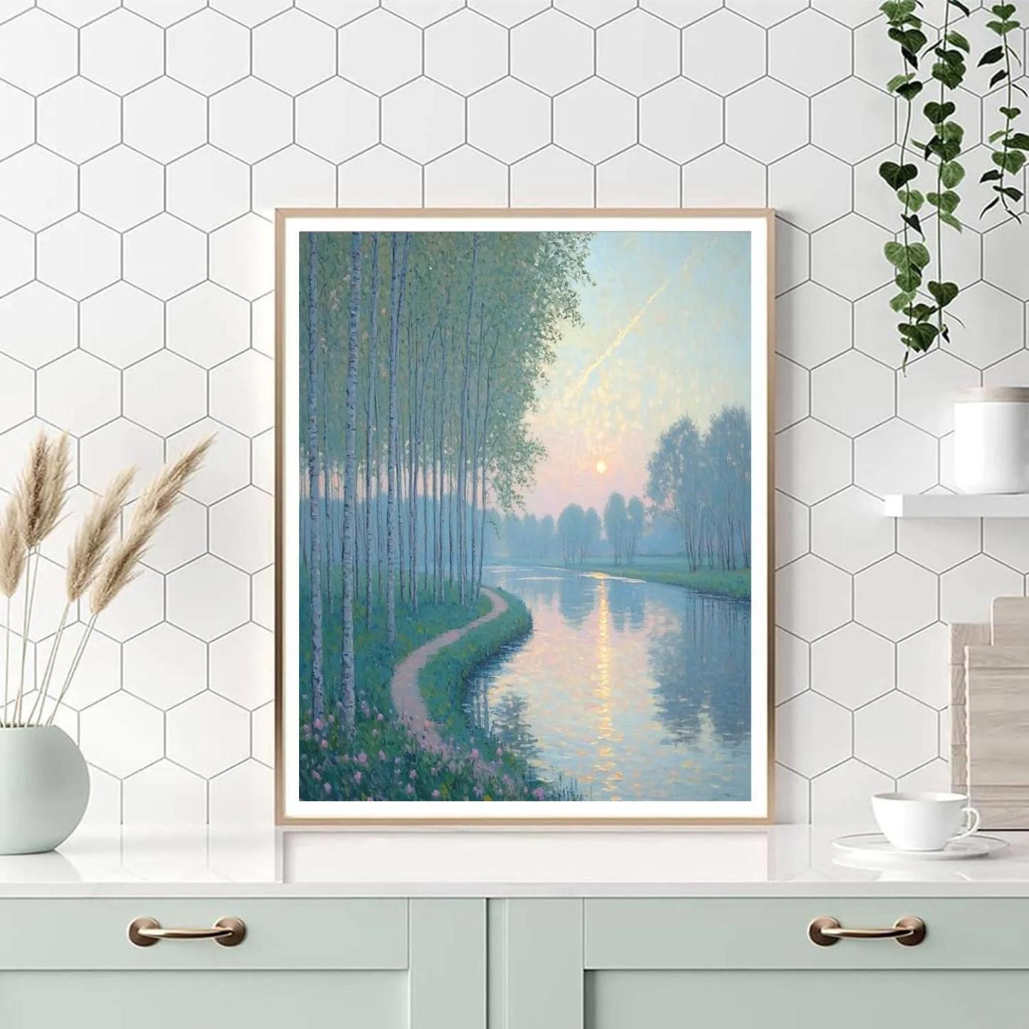 Claude Monet Inspired Zodiacal Light Over Spring Poplar Riverbank painting number kit