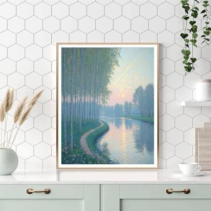 Claude Monet Inspired Zodiacal Light Over Spring Poplar Riverbank painting number kit