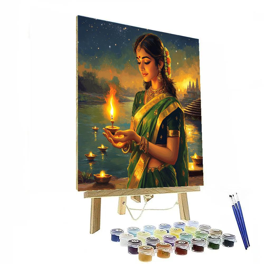 Parvati Riverbank Evening Aarti Painting by numbers kit