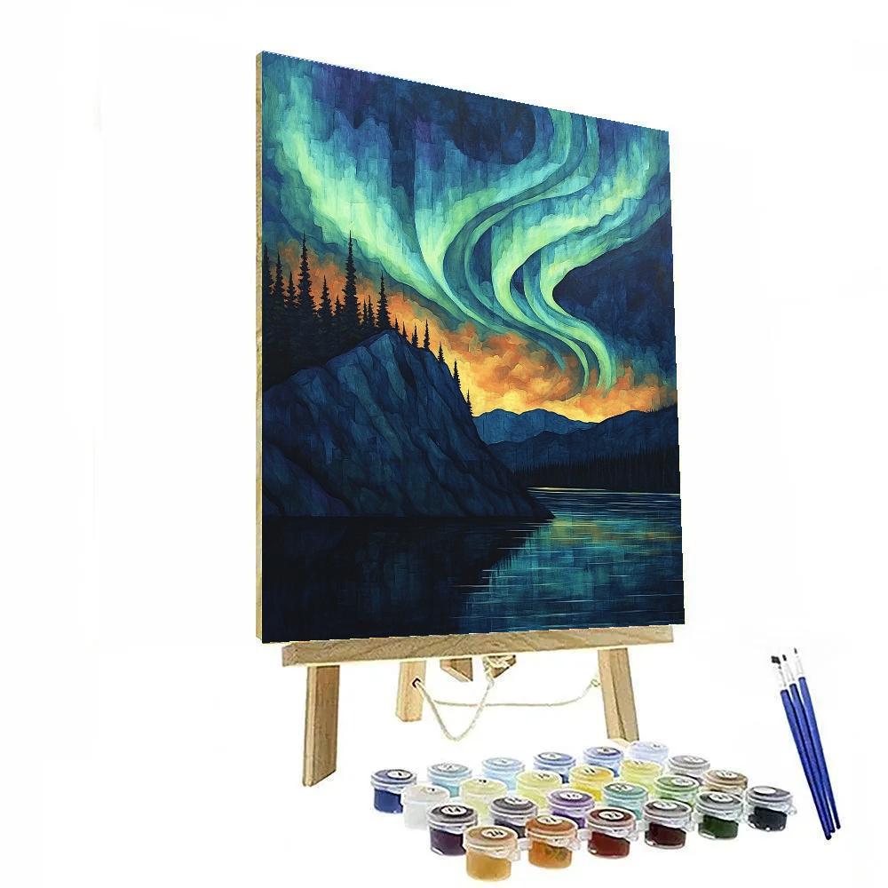 Frederick Varley Inspired Aurora Over Saffron Ridge paint by number