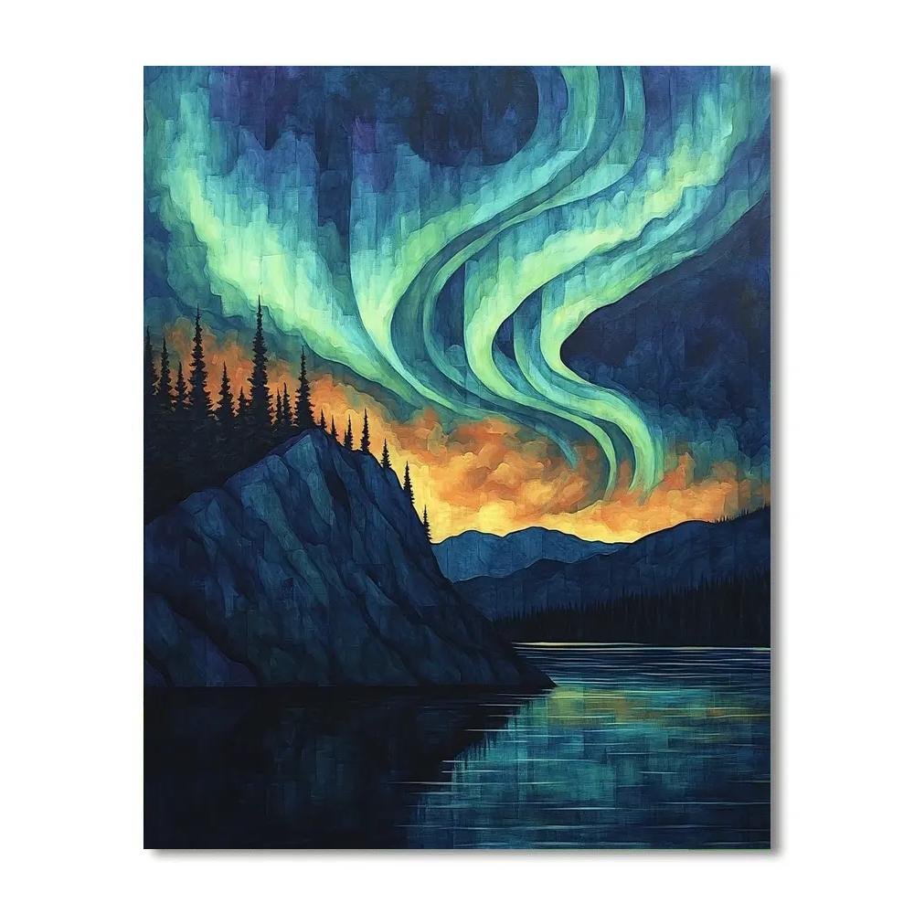 Frederick Varley Inspired Aurora Over Saffron Ridge paint by number