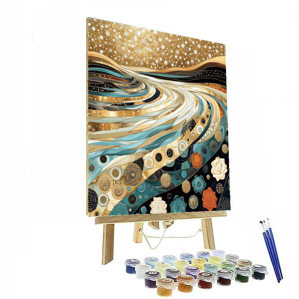 Gustav Klimt Inspired Cosmic Lotus River Surface Number painting