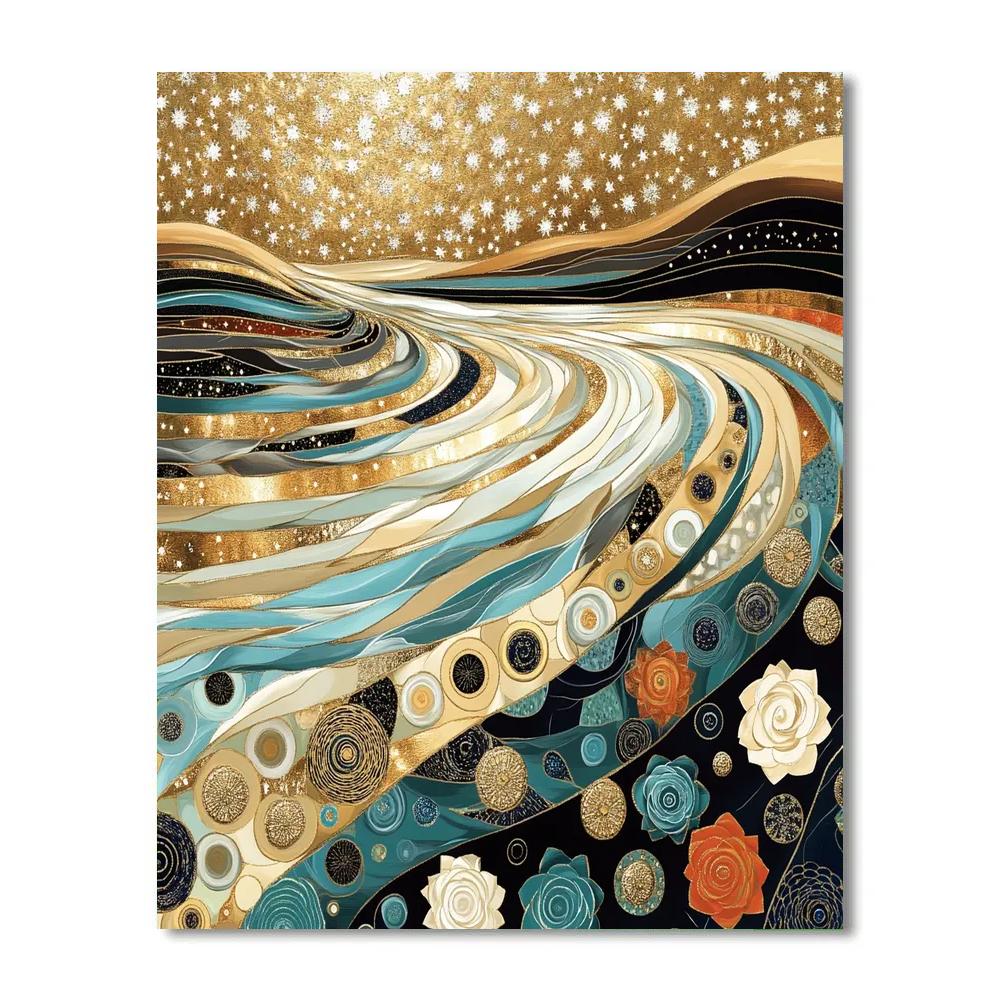 Gustav Klimt Inspired Cosmic Lotus River Surface Number painting