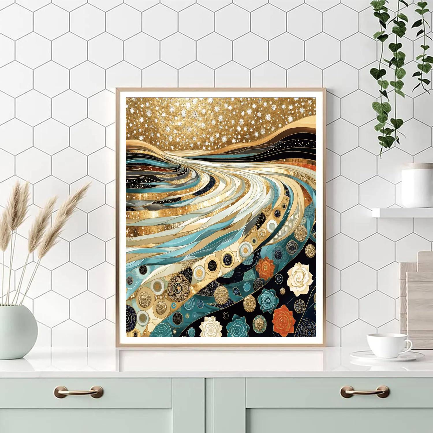 Gustav Klimt Inspired Cosmic Lotus River Surface Number painting