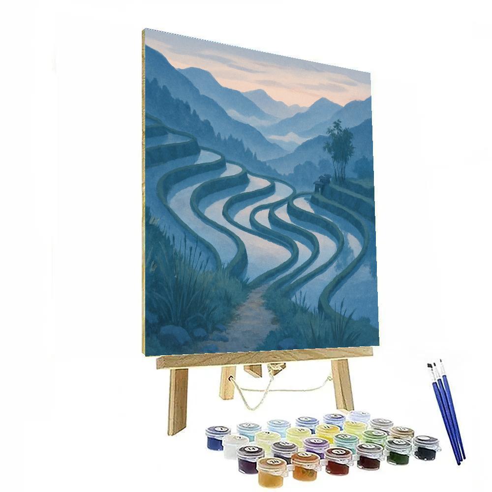 Misty Indigo Terraces At Dawn Numbered painting kits