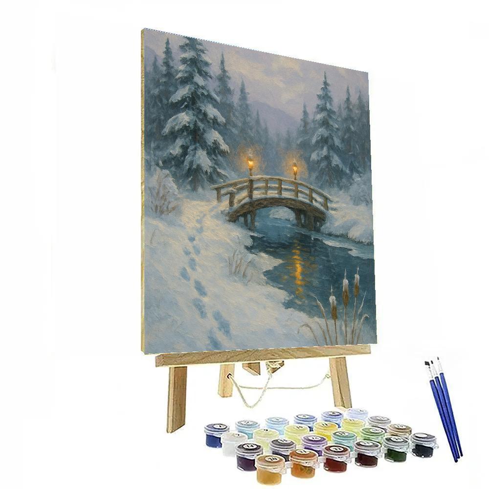 Lantern Glow On The Frosted Footbridge paint by number