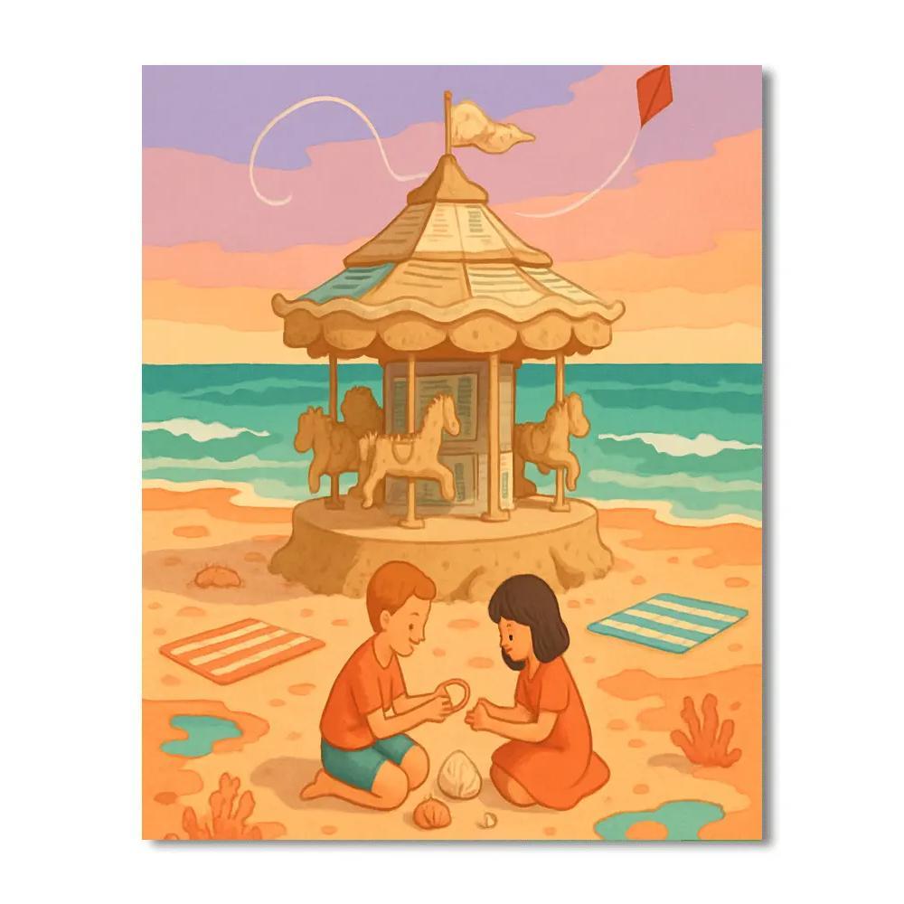 Postcard Carousel At The Beach DIY paint by numbers
