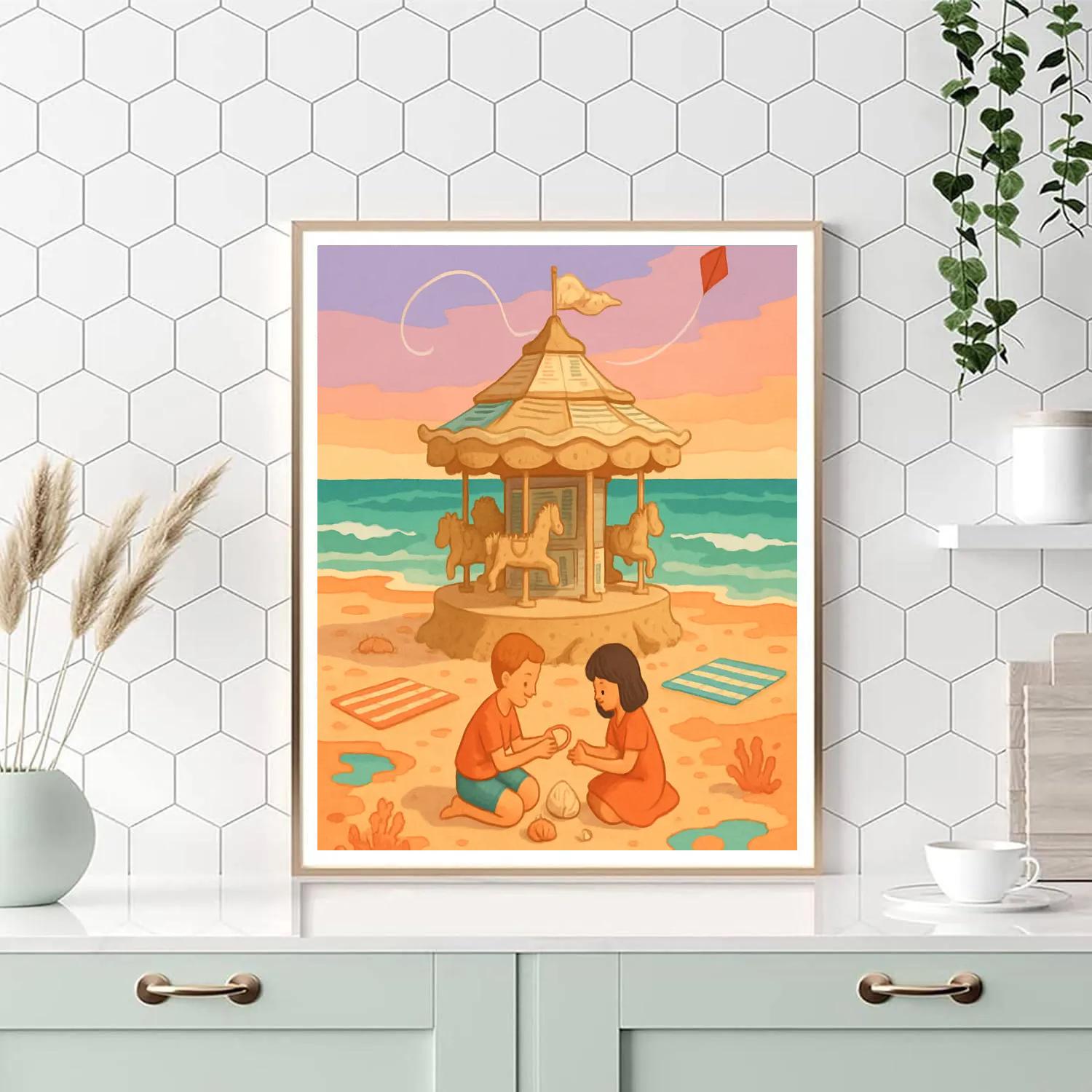 Postcard Carousel At The Beach DIY paint by numbers