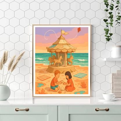 Postcard Carousel At The Beach DIY paint by numbers