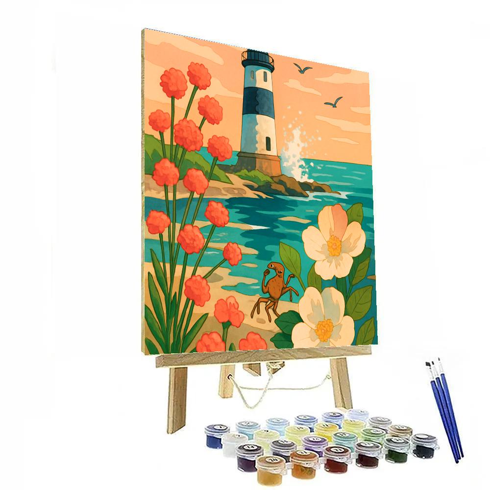 Lighthouse Garden Of Flowers At High Tide Numbered painting kits