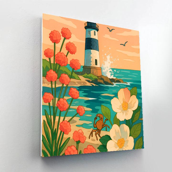 Lighthouse Garden Of Flowers At High Tide Numbered painting kits