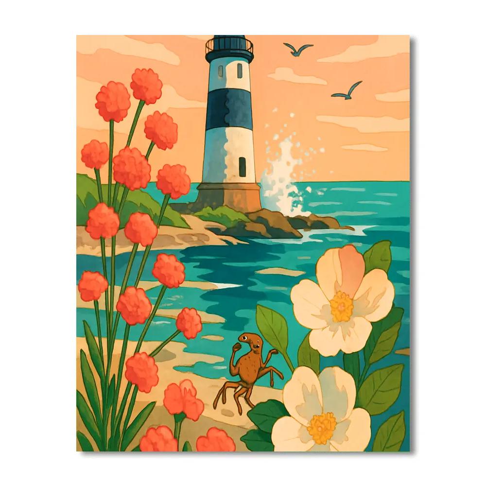 Lighthouse Garden Of Flowers At High Tide Numbered painting kits