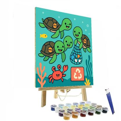 Coral Reef Cleanup Crew Of Sea Turtles paint by number
