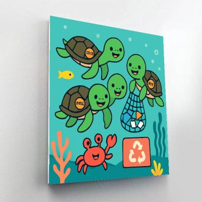 Coral Reef Cleanup Crew Of Sea Turtles paint by number
