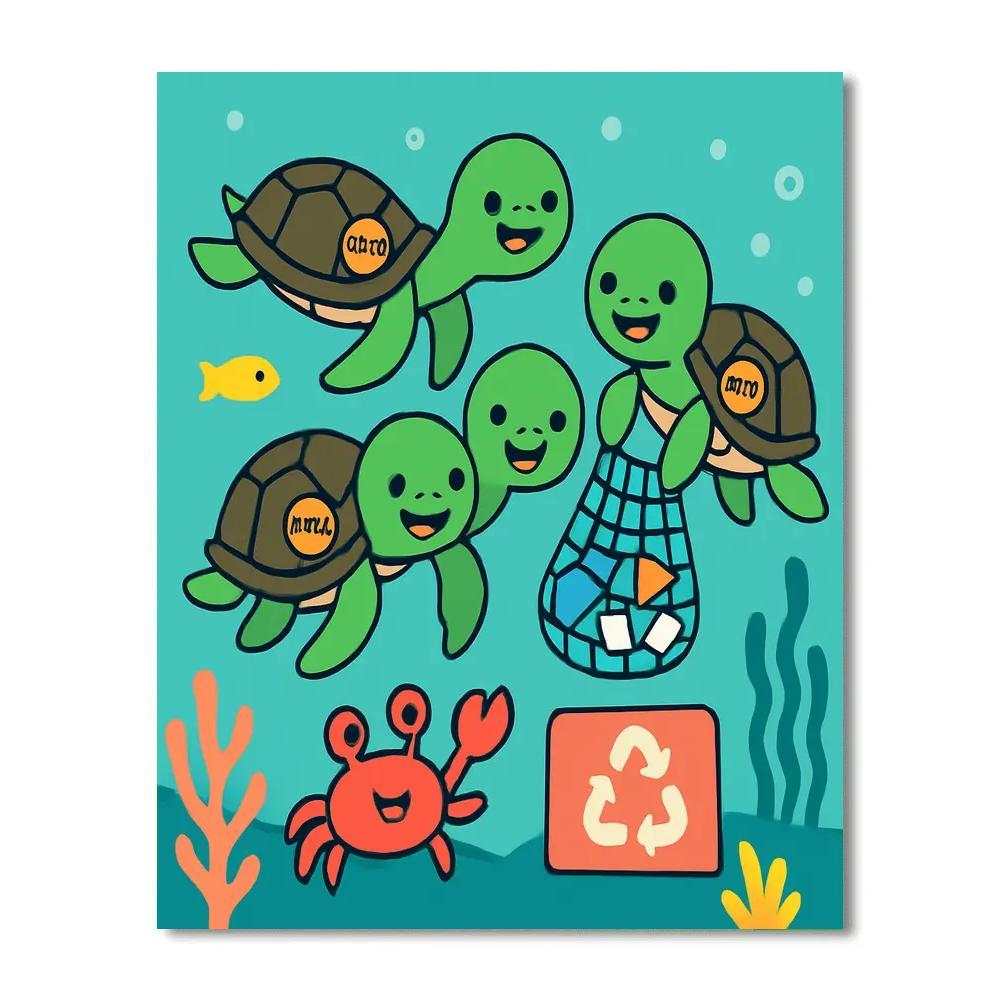 Coral Reef Cleanup Crew Of Sea Turtles paint by number