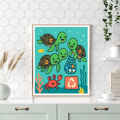 Coral Reef Cleanup Crew Of Sea Turtles paint by number