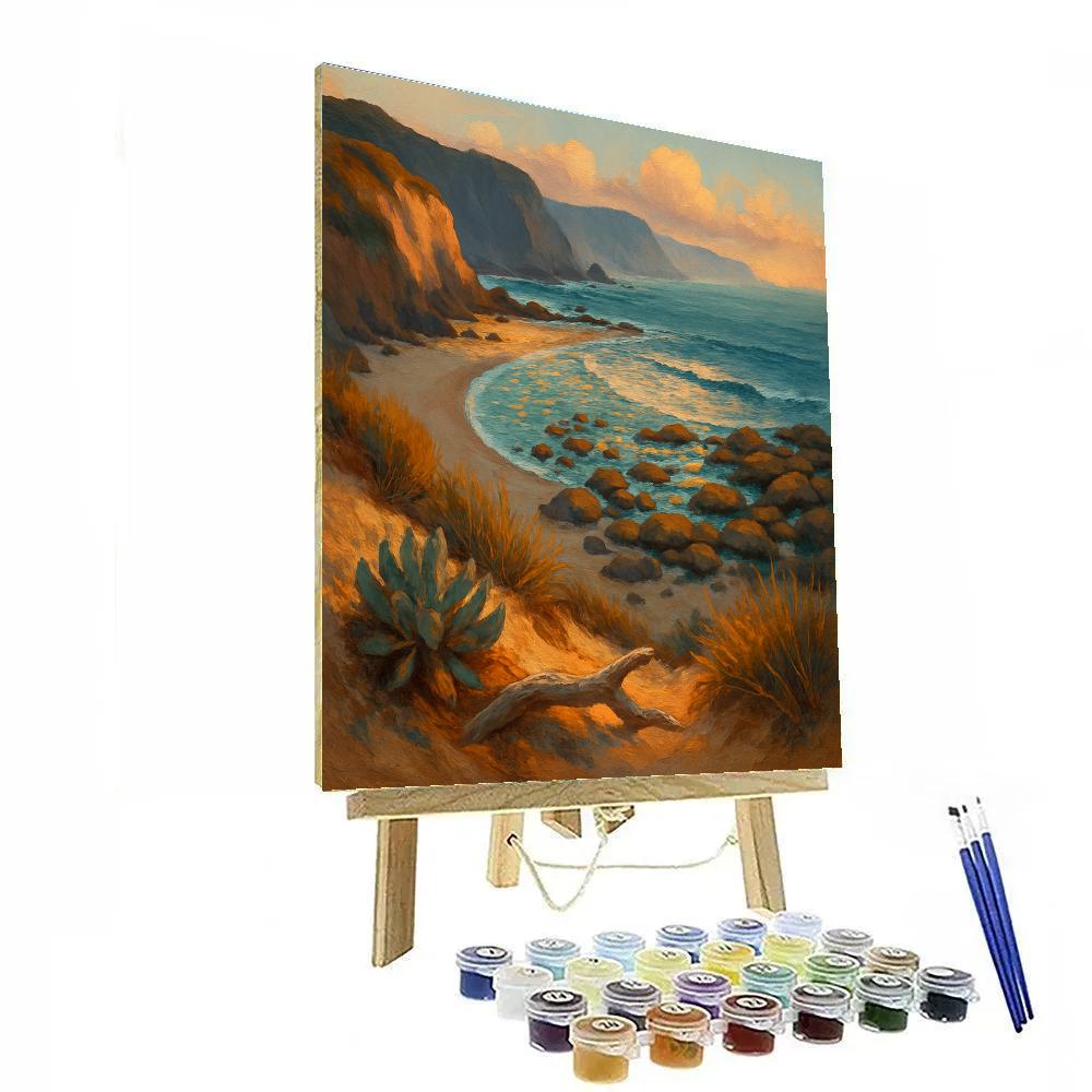 Golden Tidepool Cliffs At Quiet Dusk Number painting