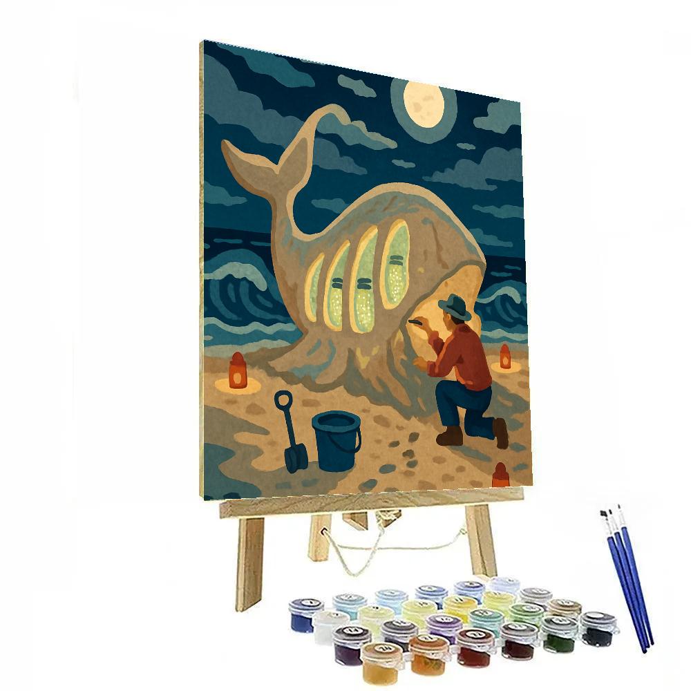 Moonlit Sand Sculpture, Beach Crafted Number painting