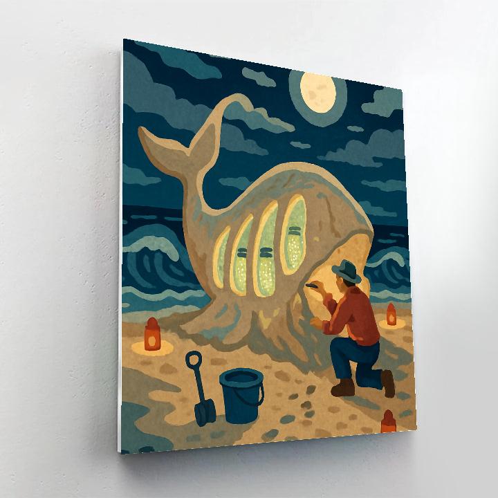 Moonlit Sand Sculpture, Beach Crafted Number painting