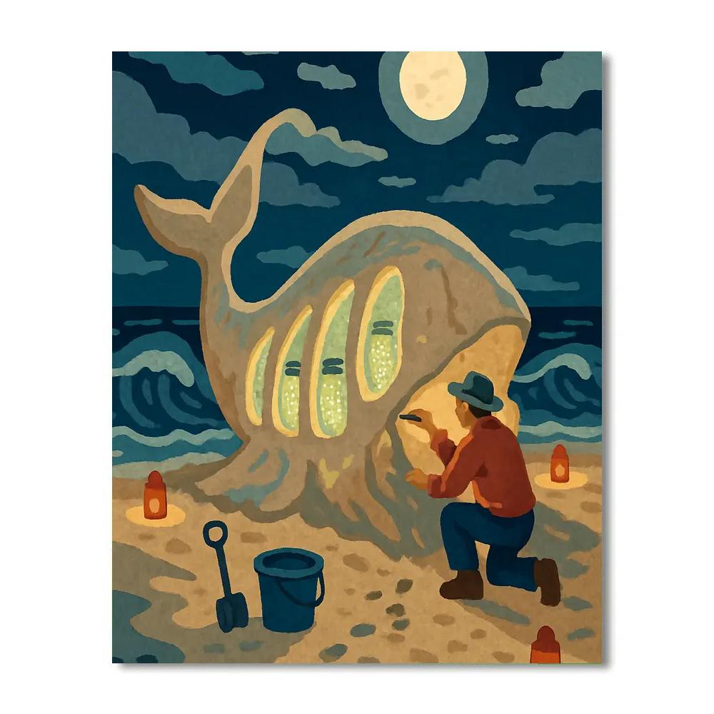 Moonlit Sand Sculpture, Beach Crafted Number painting