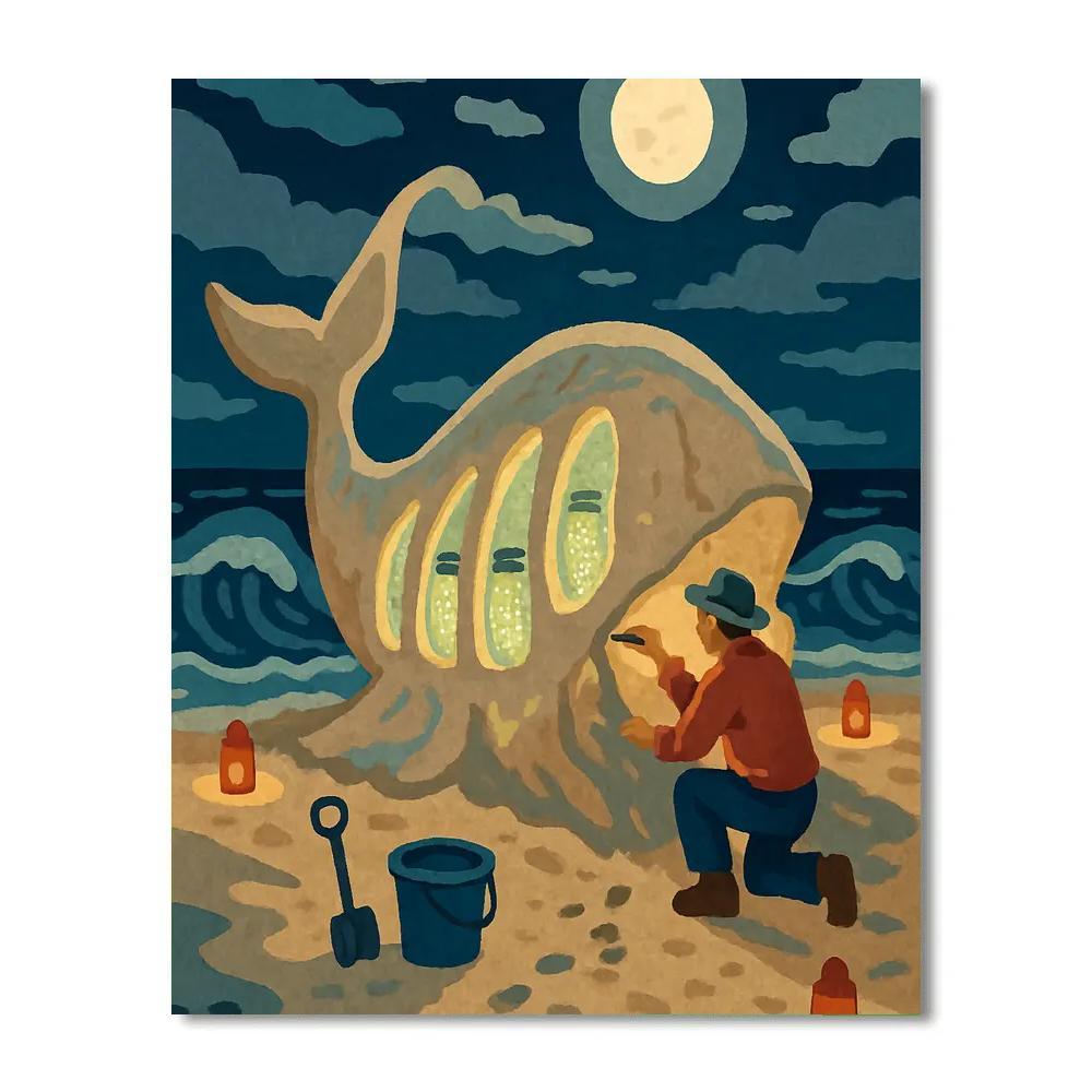 Moonlit Sand Sculpture, Beach Crafted Number painting