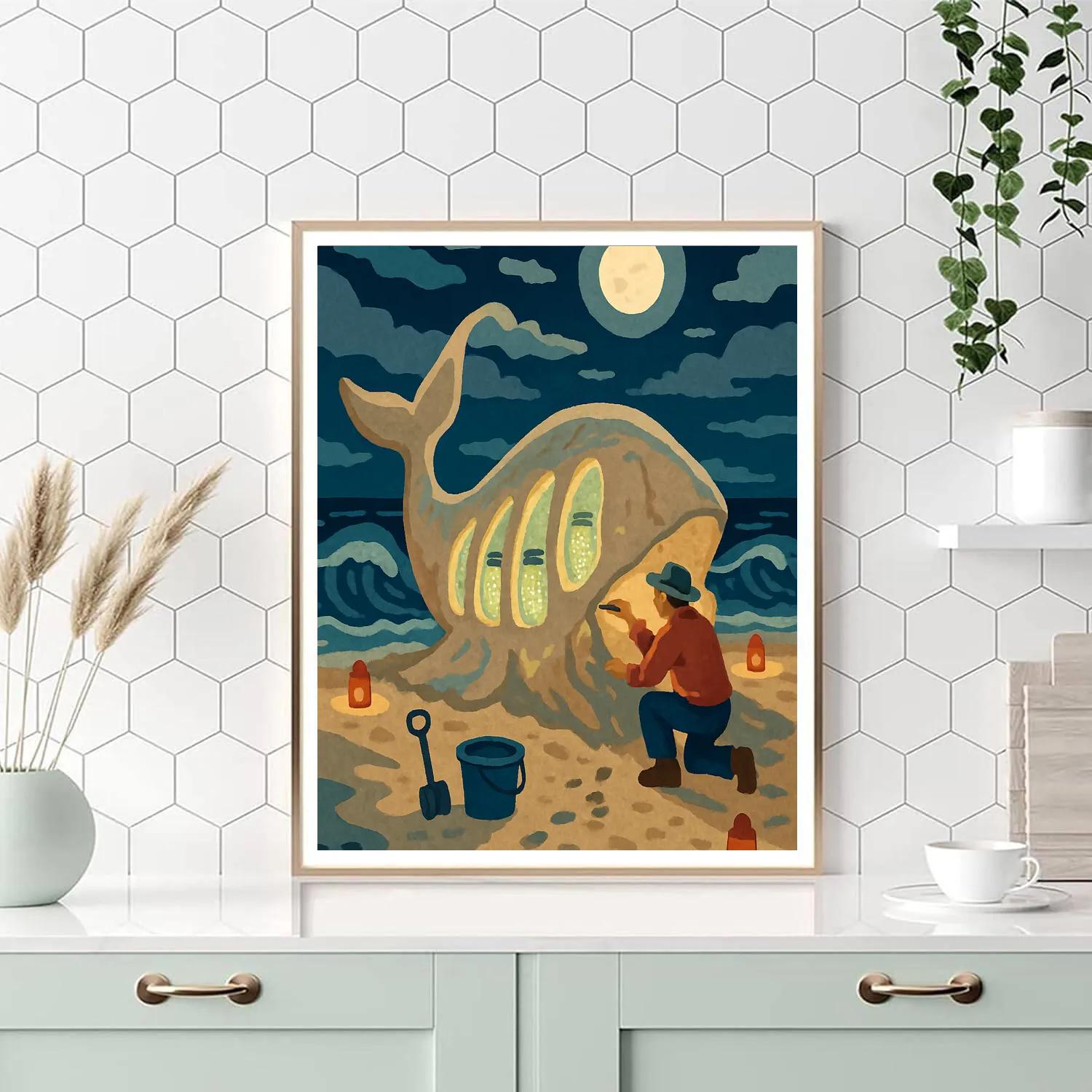 Moonlit Sand Sculpture, Beach Crafted Number painting