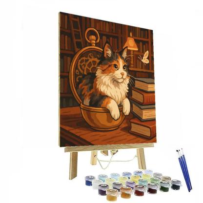 Clockwork Library With Cat Interior paint by number