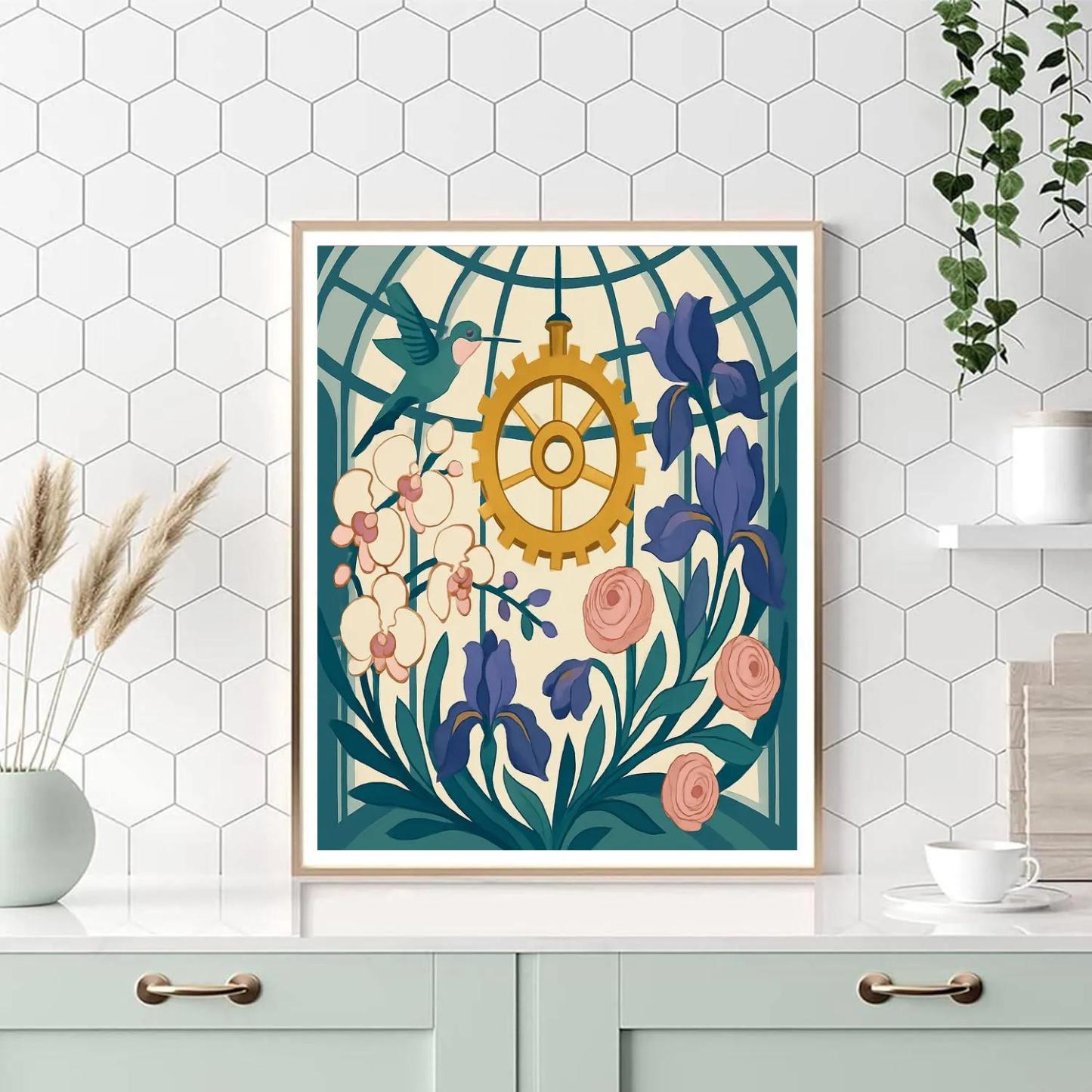Clockwork Conservatory With Flowers In Orbit Number painting