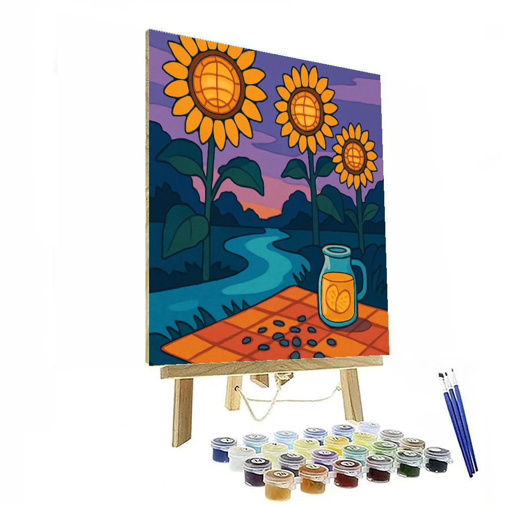 Riverbank Picnic With Sunflower Lanterns paint by numbers