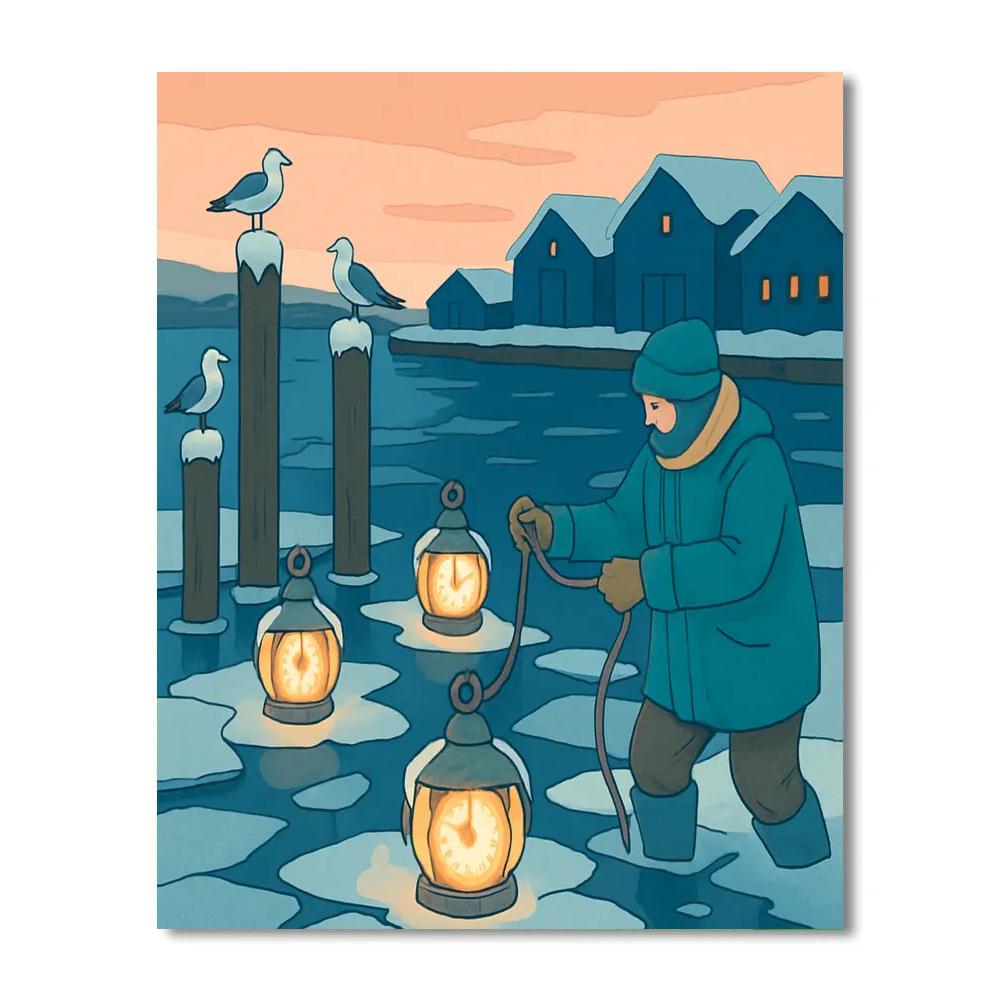Clockwork Lanterns, Winter Harbor paint by number