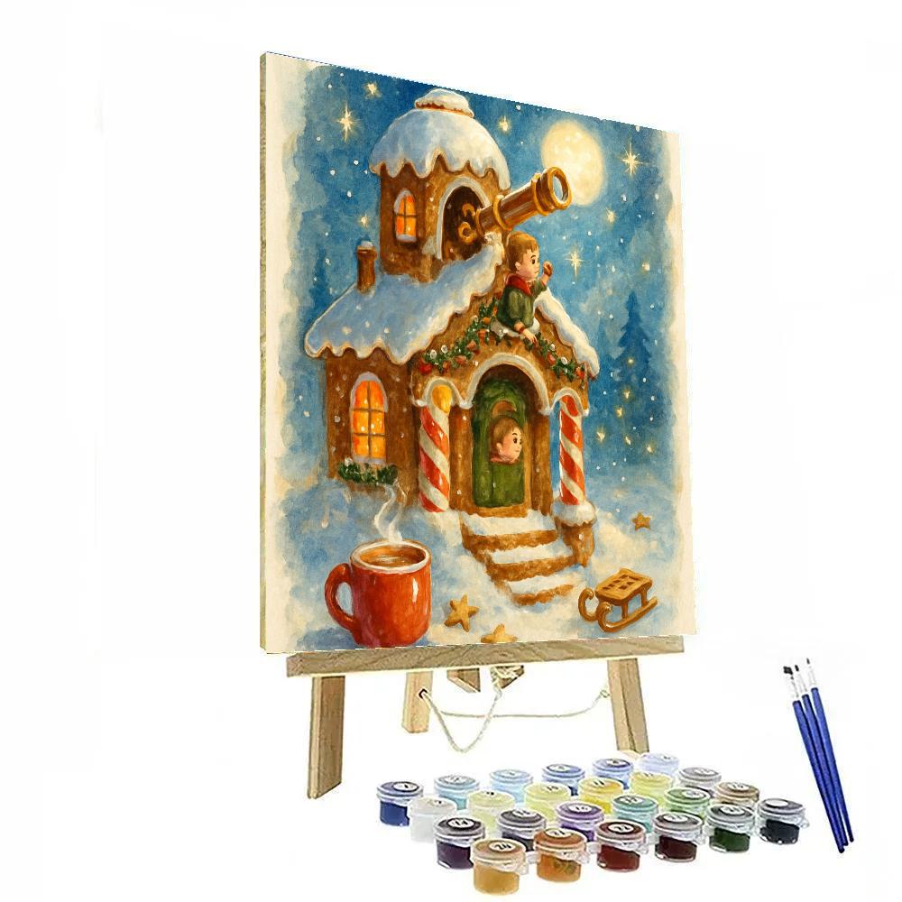 Gingerbread Observatory Under Starlight paint by number