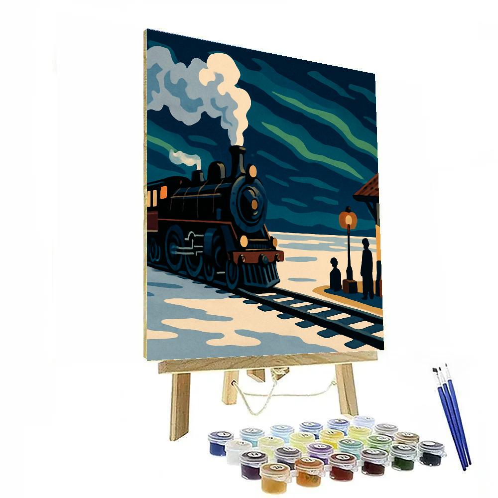 Aurora Lit Salt Flats Station With Steam Train paint by color