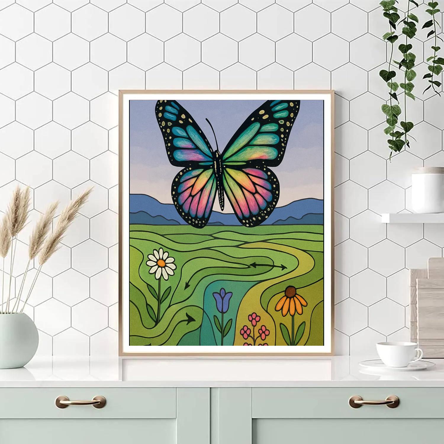 Butterfly Aurora Migration Map painting number kit