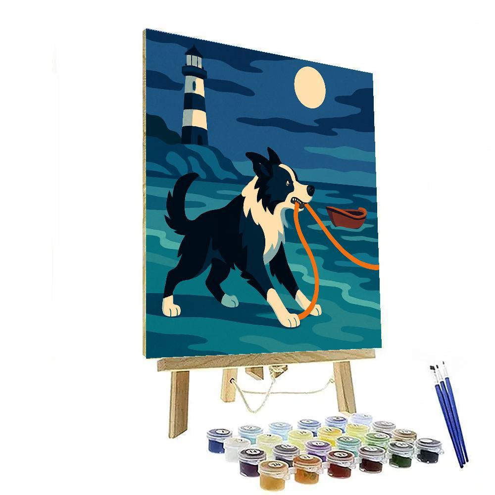 Midnight Lighthouse Dog Rescue paint by color