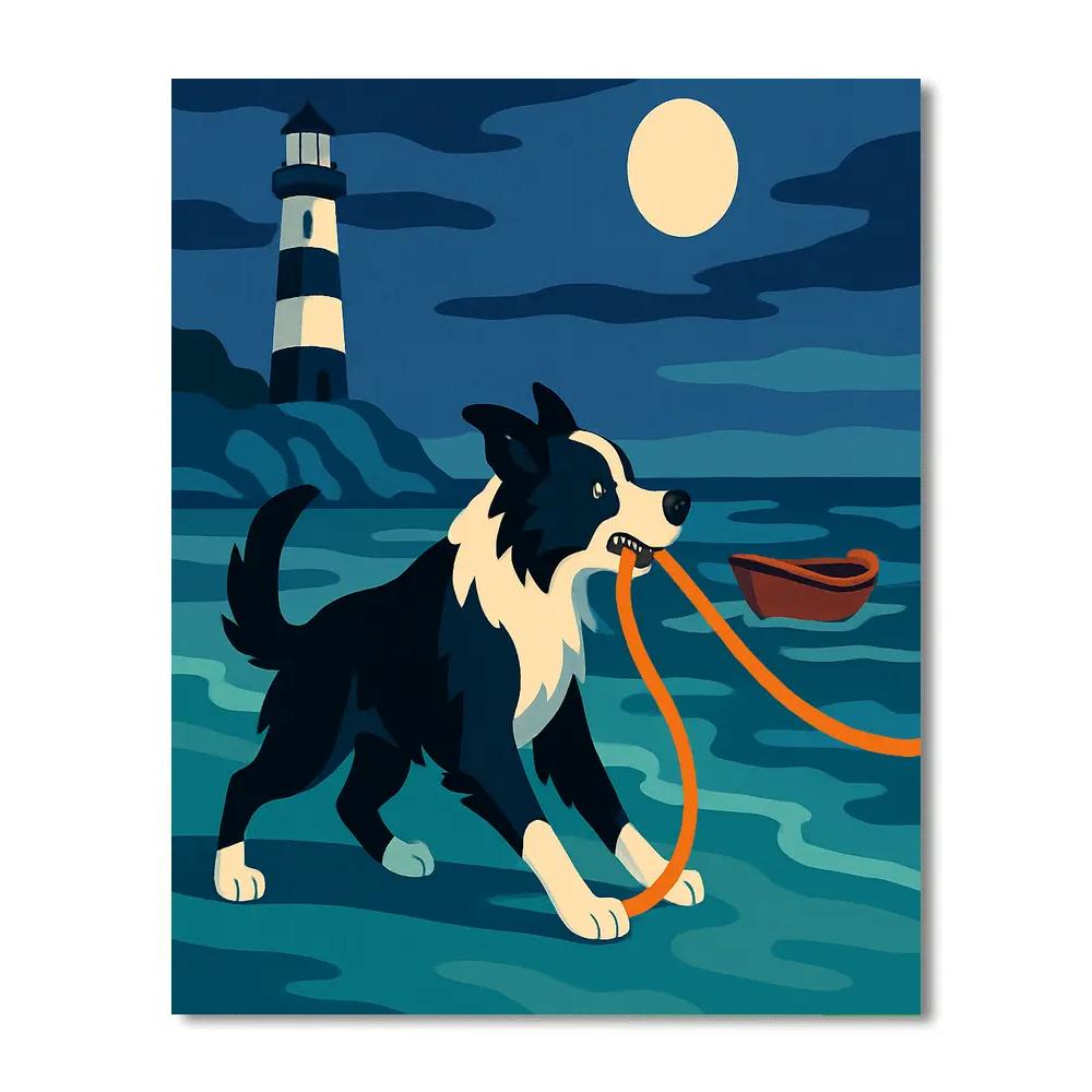 Midnight Lighthouse Dog Rescue paint by color