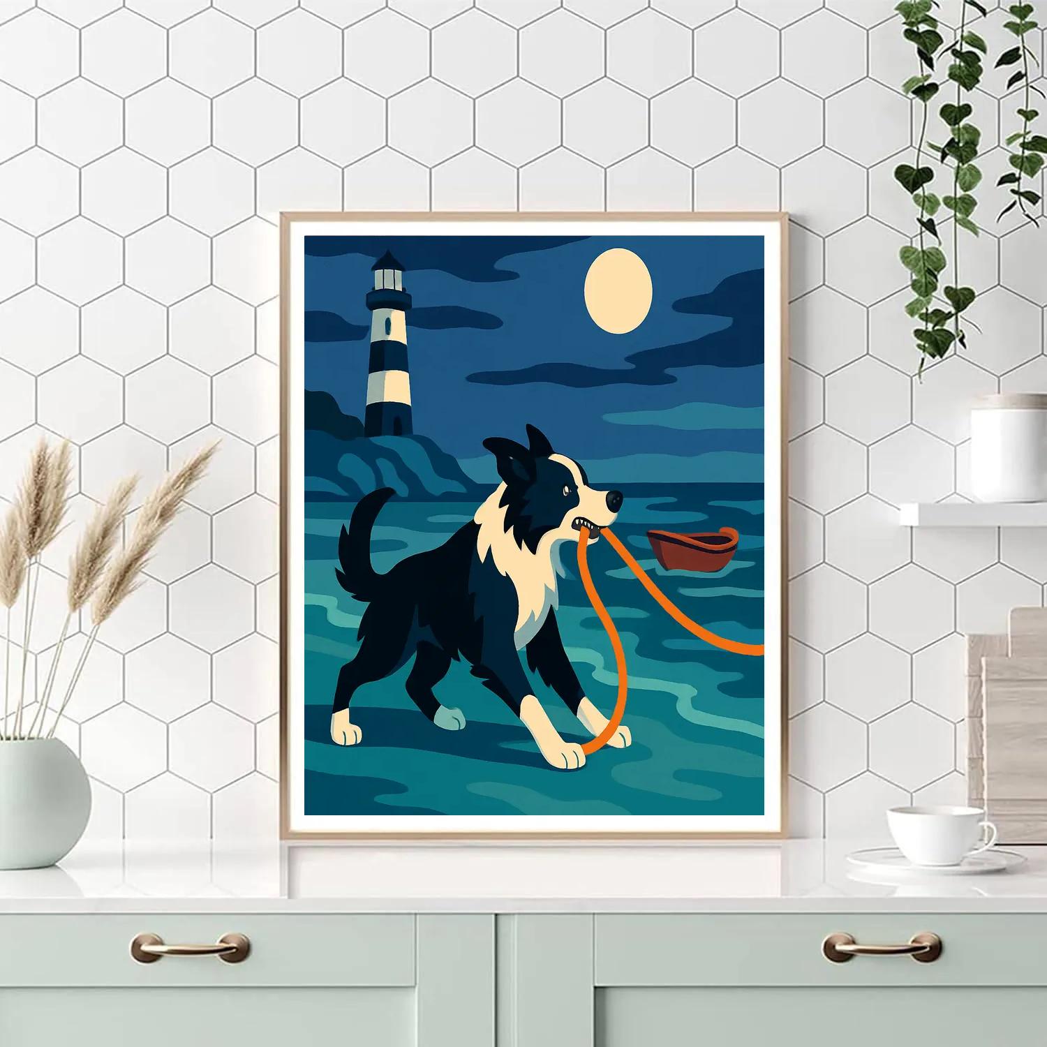 Midnight Lighthouse Dog Rescue paint by color
