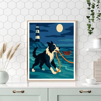 Midnight Lighthouse Dog Rescue paint by color