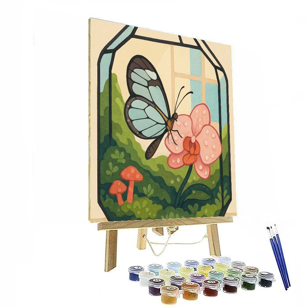 Terrarium Garden With Butterfly Glasswing paint by color