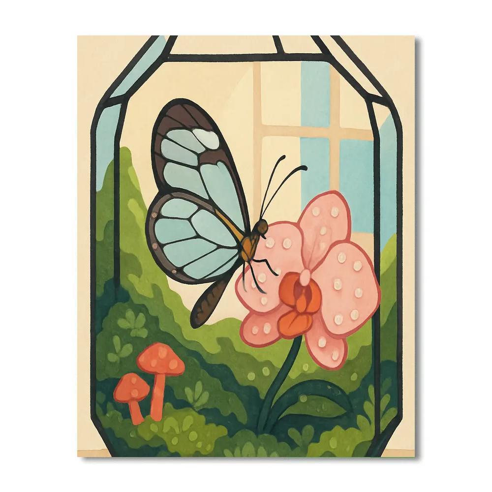 Terrarium Garden With Butterfly Glasswing paint by color