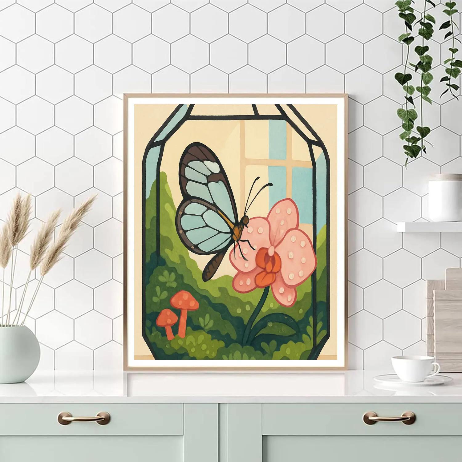 Terrarium Garden With Butterfly Glasswing paint by color